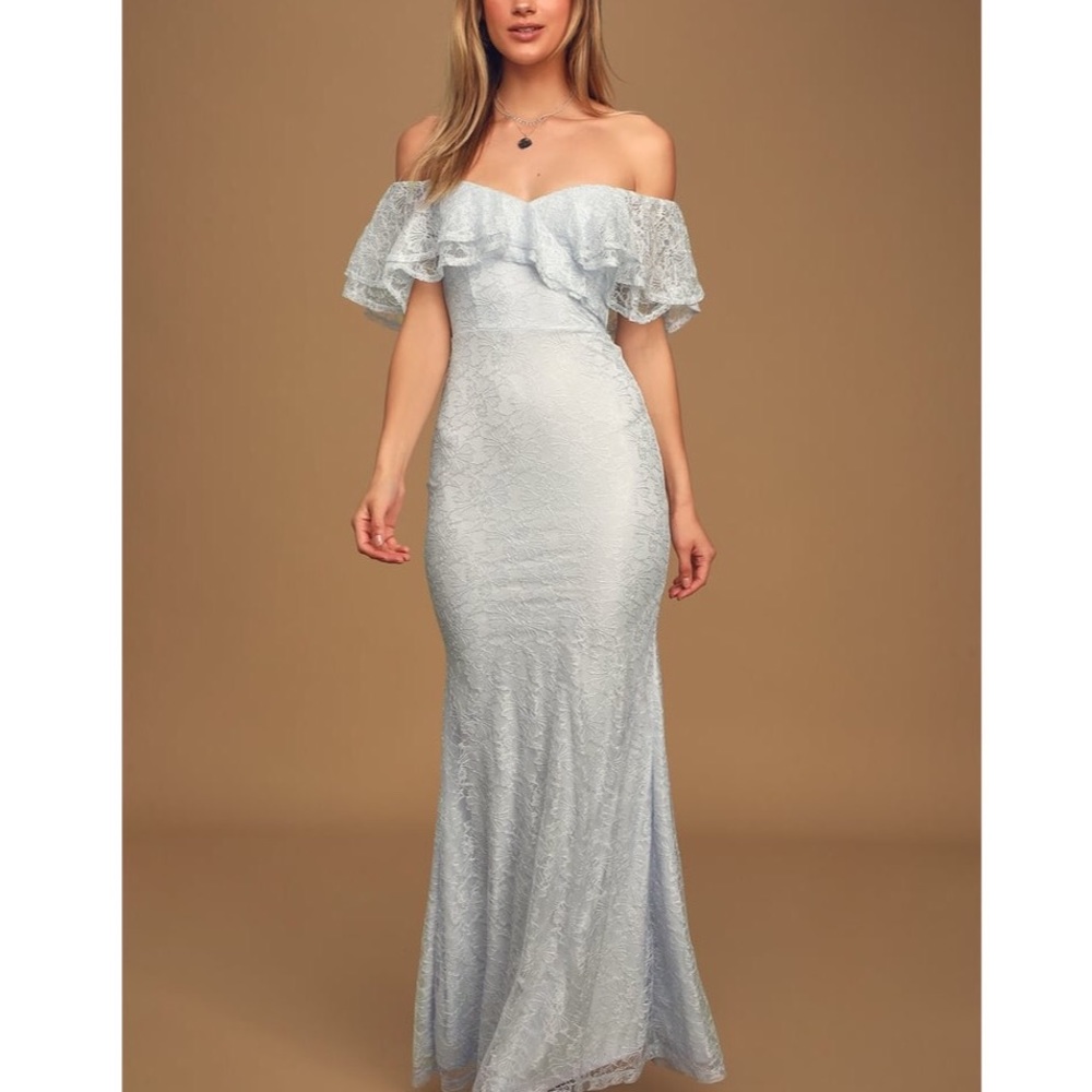Lulu’s  Light Blue Lace Off Shoulder Maxi Dress